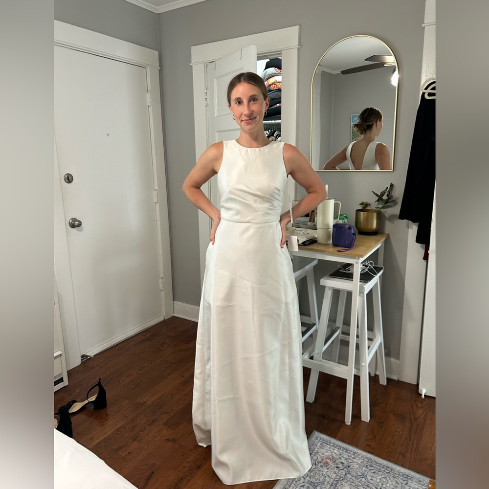 Alfred Sung Ivory Satin Twill Evening Gown D819 Dessy Group - Picture 5 of 9